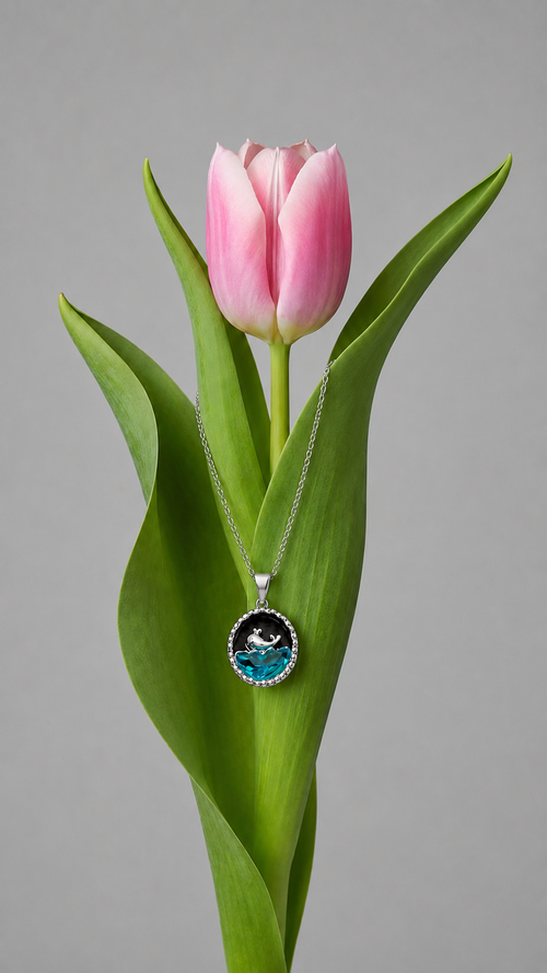 blue crystal dolphin pendant necklace with gold-plated chain