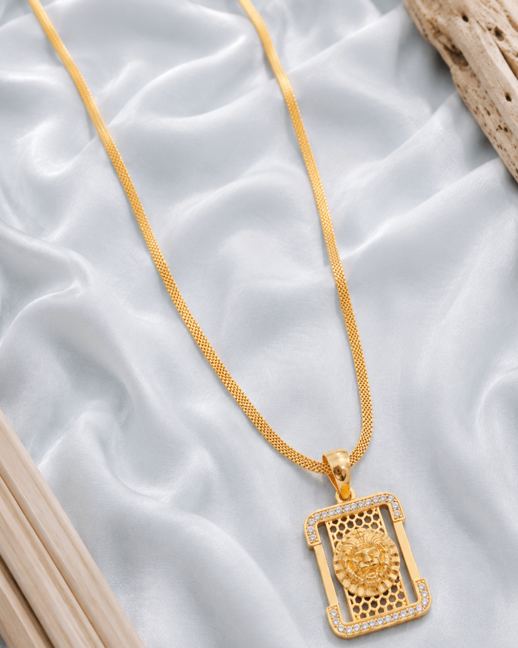 Royal Lion Frame Gold Pendant Chain