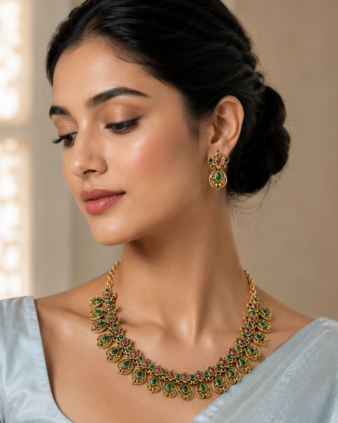 Emerald Blossom Antique Necklace Set
