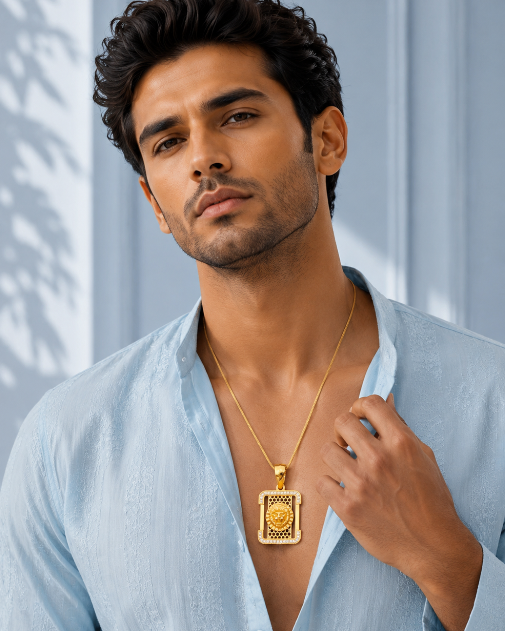 Royal Lion Frame Gold Pendant Chain