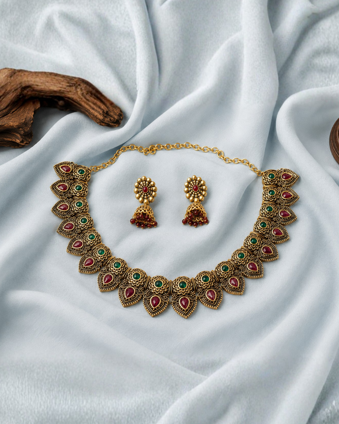 Royal Antique Ruby & Emerald Choker Set