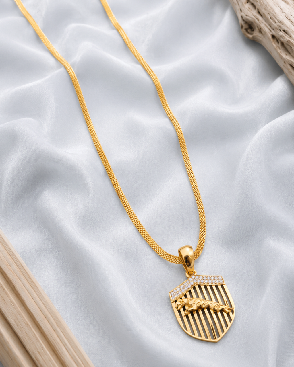 Royal Panther Shield Gold Pendant Chain