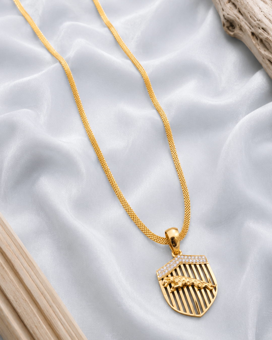 Royal Panther Shield Gold Pendant Chain