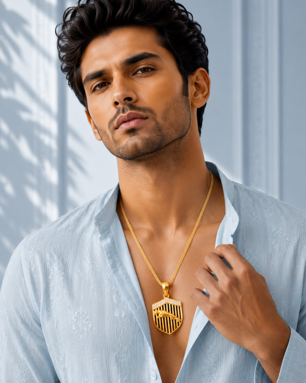 Royal Panther Shield Gold Pendant Chain