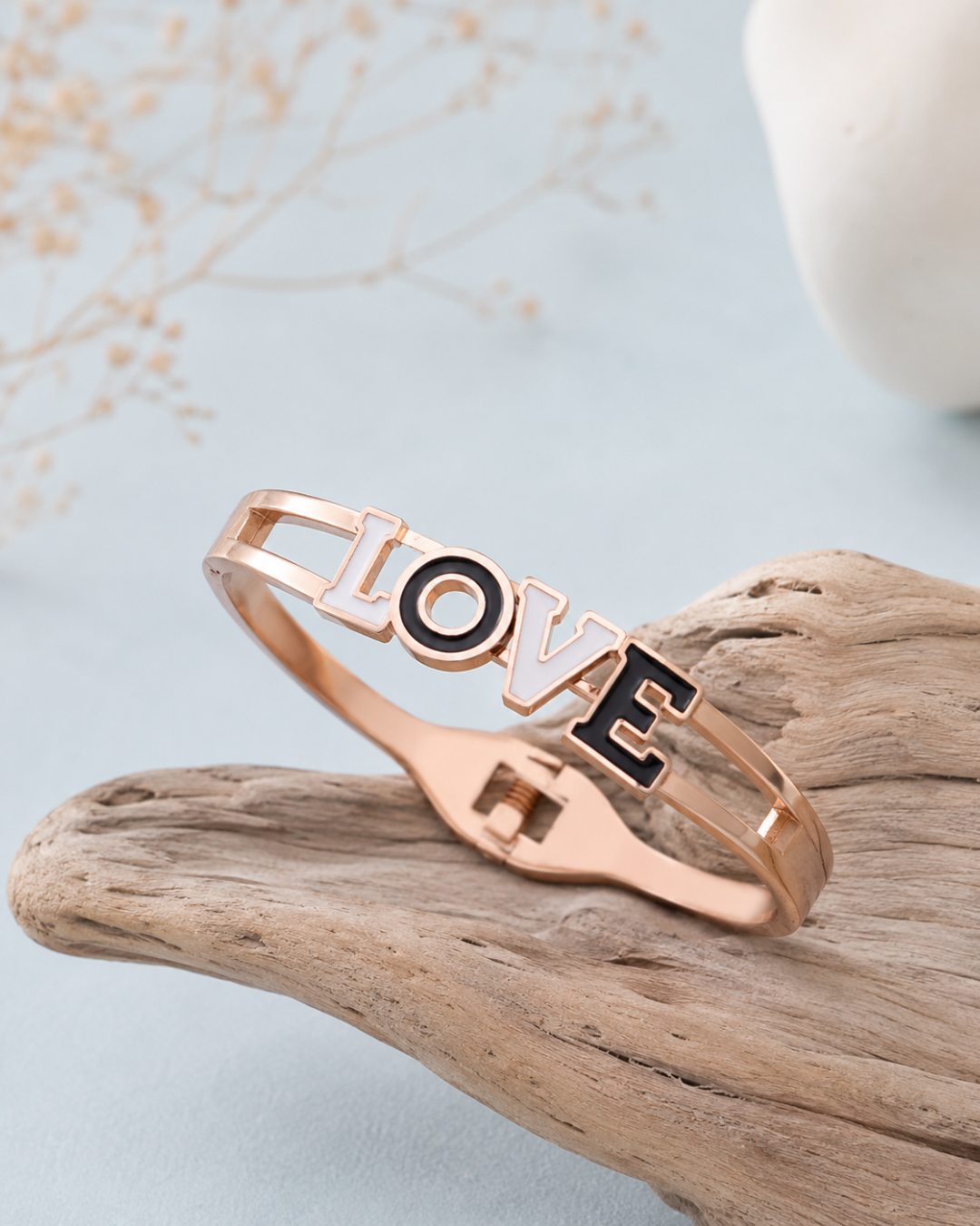 Love rose gold bracelet with black and white enamel