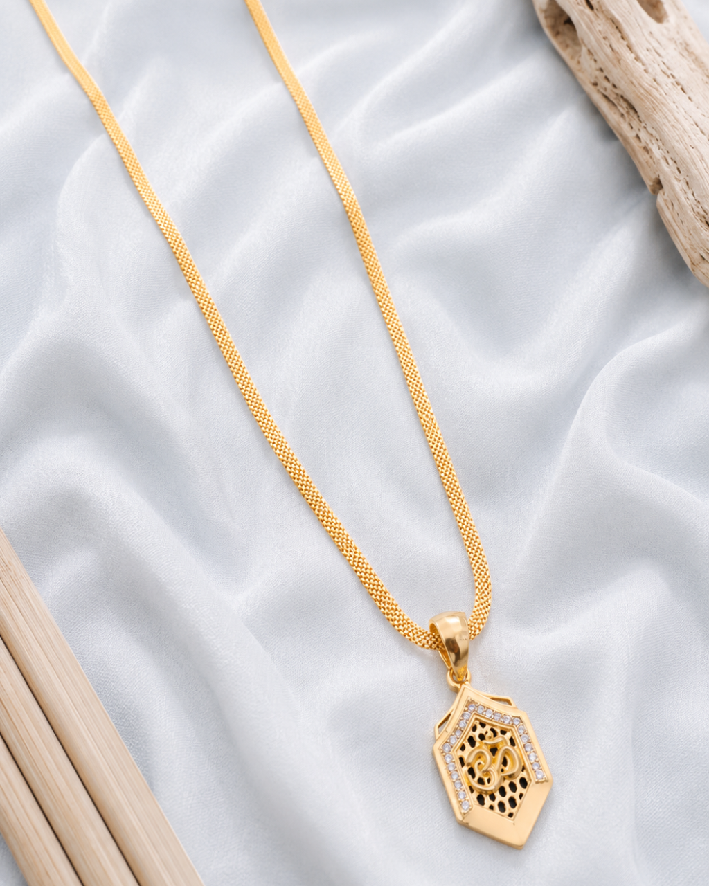 Divine Om Hexagon Gold Pendant Chain