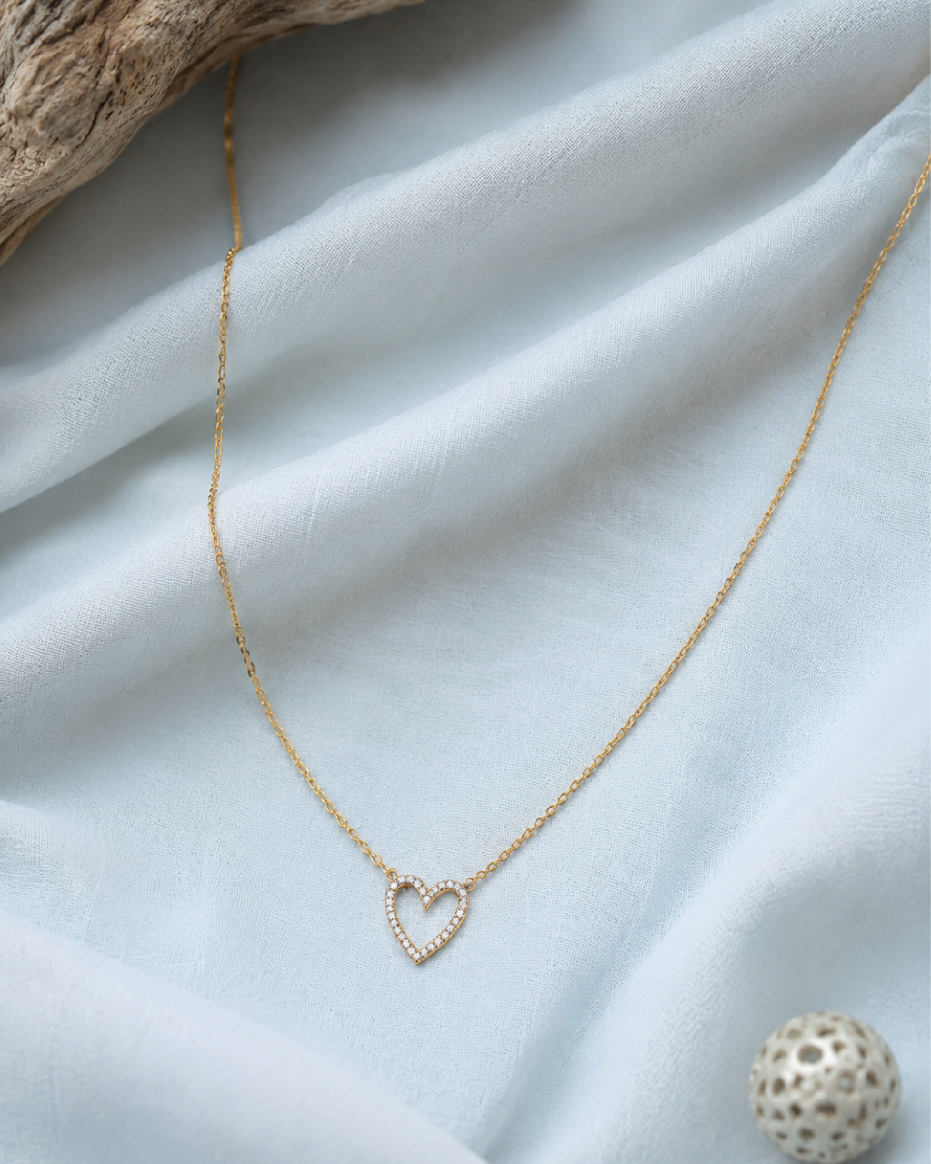 Golden CZ open heart pendant necklace