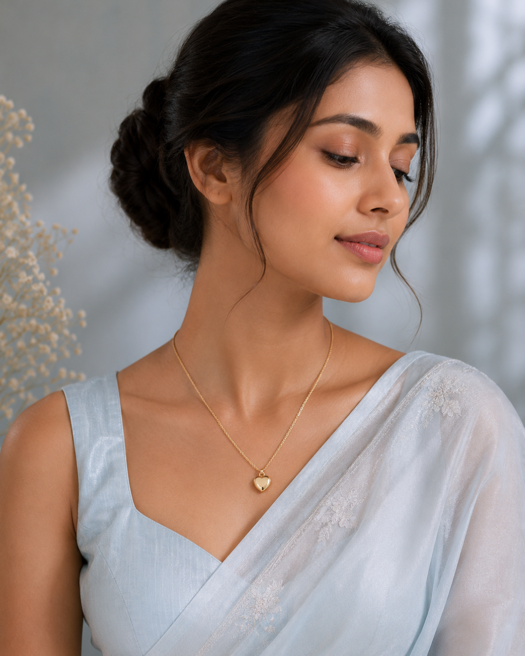 Golden Heart Charm Pendant Necklace