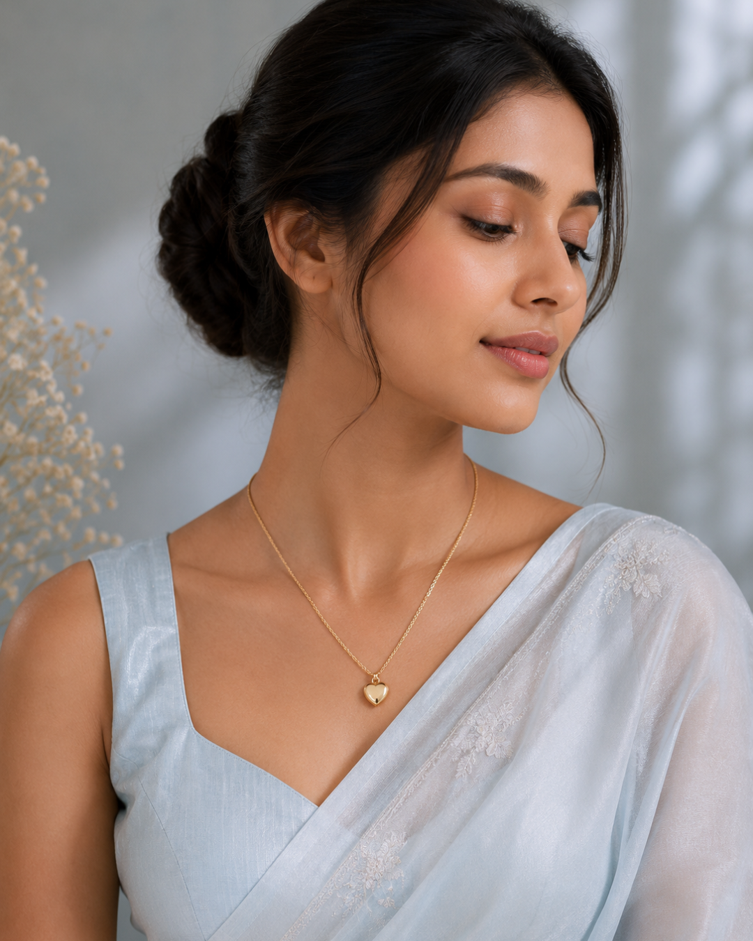 Golden Heart Charm Pendant Necklace
