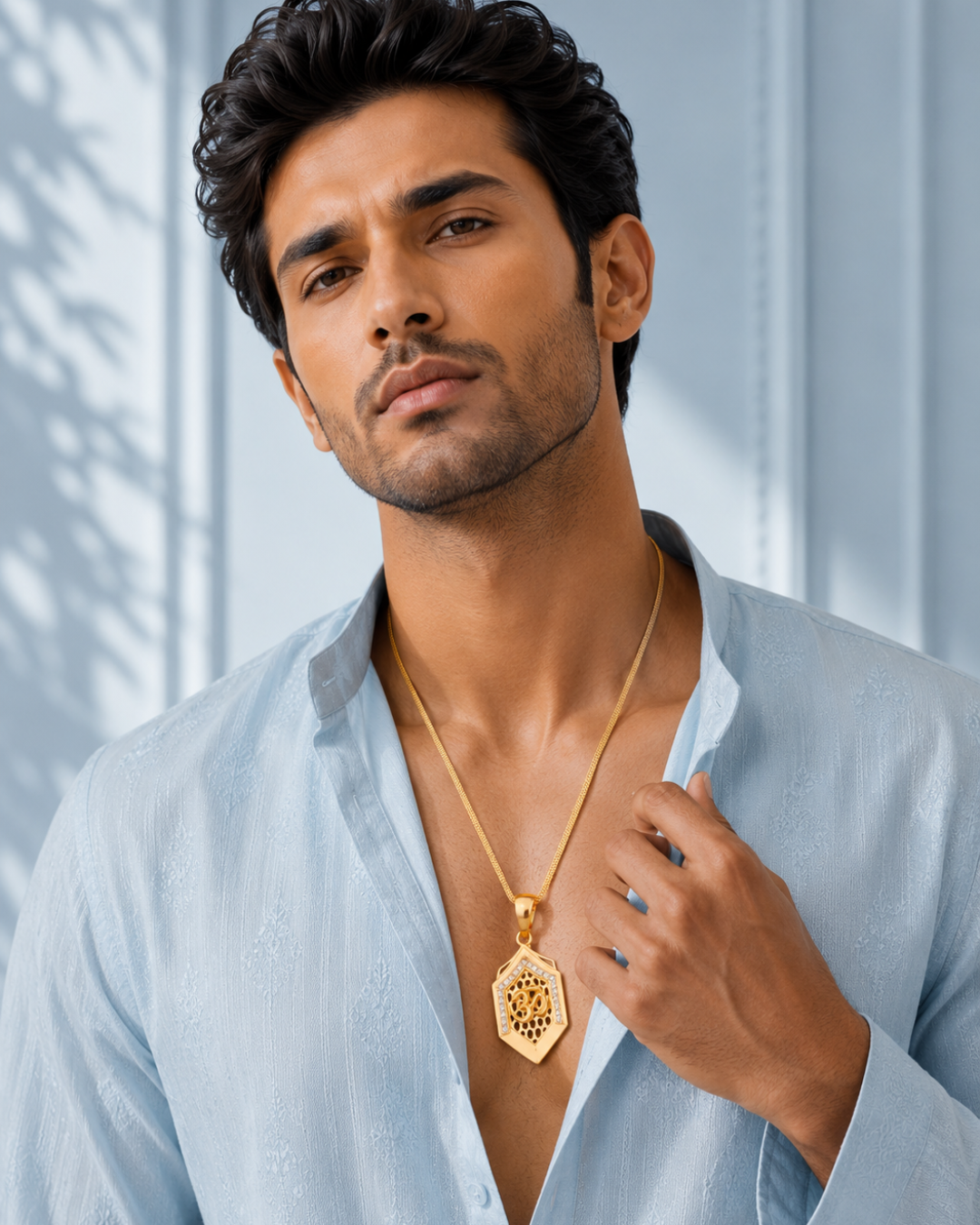 Divine Om Hexagon Gold Pendant Chain