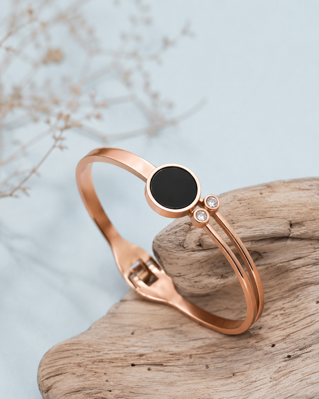 Luna rose gold CZ bracelet with black enamel