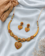 Antique heart ruby emerald necklace set