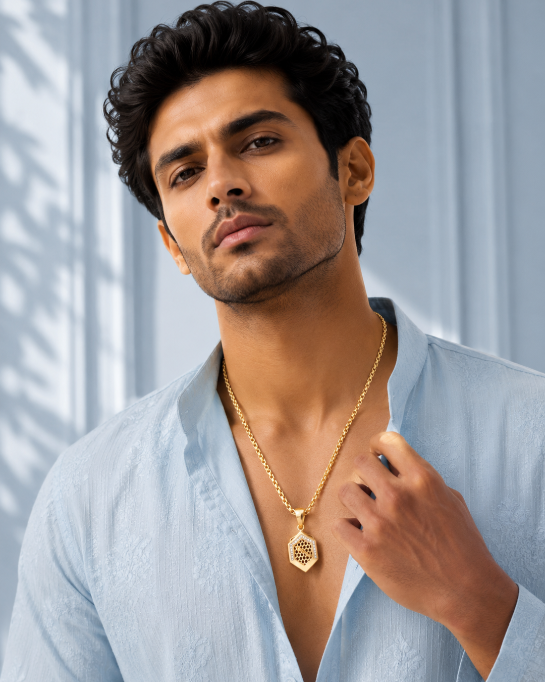 Honeycomb Bee Hexagon Gold Pendant Chain