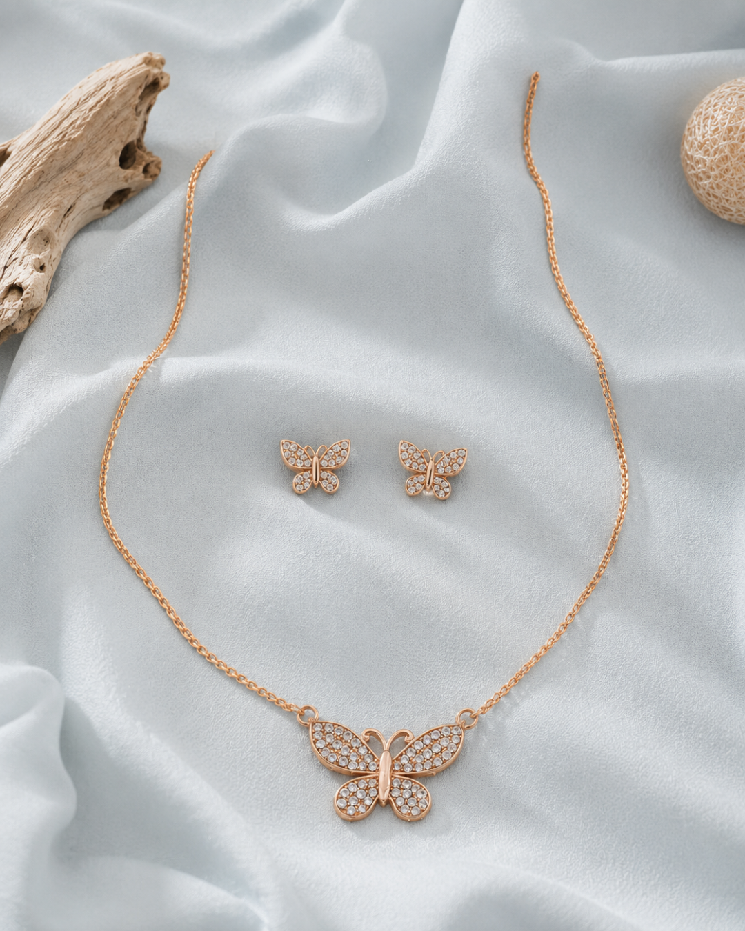 Butterfly sparkle necklace set with matching earrings