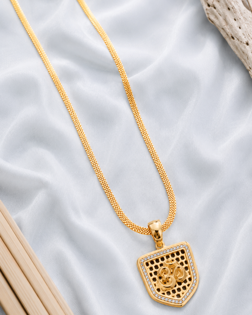 Divine Om Shield Gold Pendant Chain
