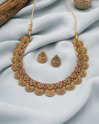 Antique temple ruby emerald necklace set