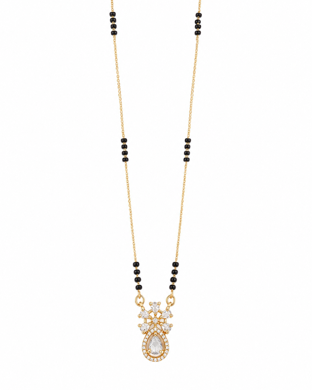 Elegant Rose Gold Mangalsutra with Dual Crystal Drop Pendant
