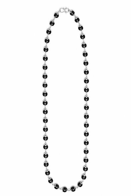 black beaded mangalsutra necklace with gold-plated finish