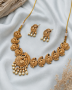 Antique peacock pearl ruby emerald necklace set