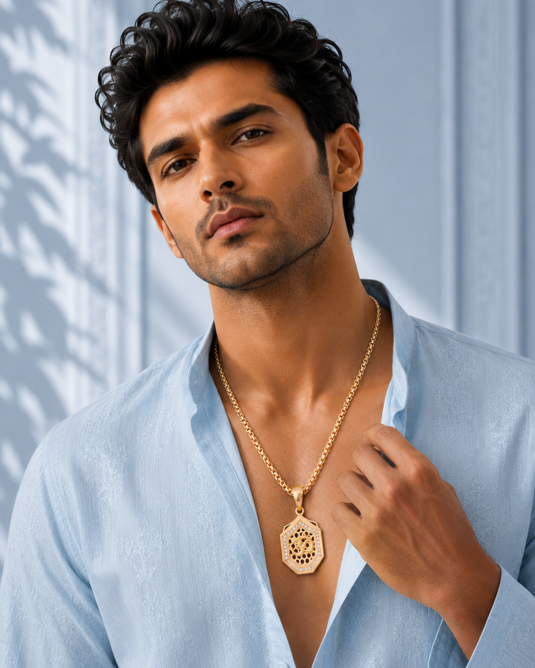 Om Harmony Hexagon Gold Pendant Chain