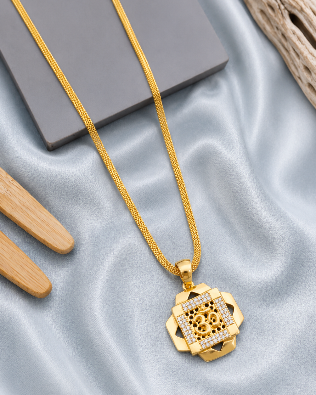 Divine Om Lotus Gold Pendant Chain