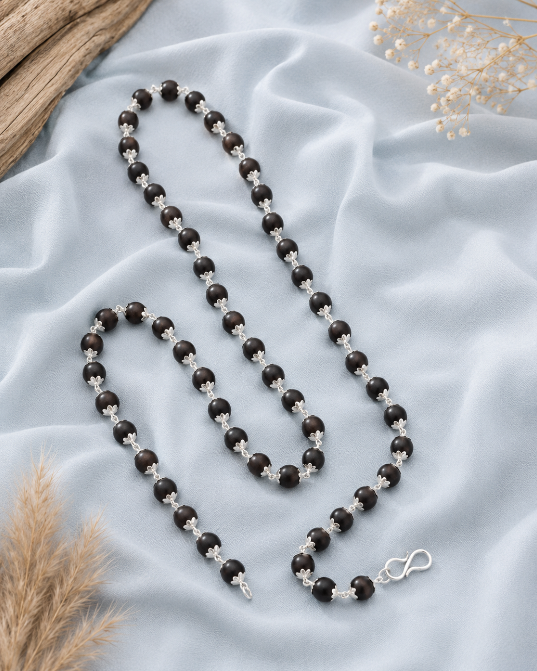 Classic black bead necklace and bracelet set
