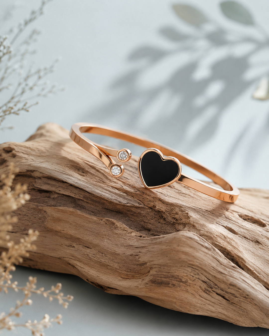 Noir heart rose gold CZ bracelet for women