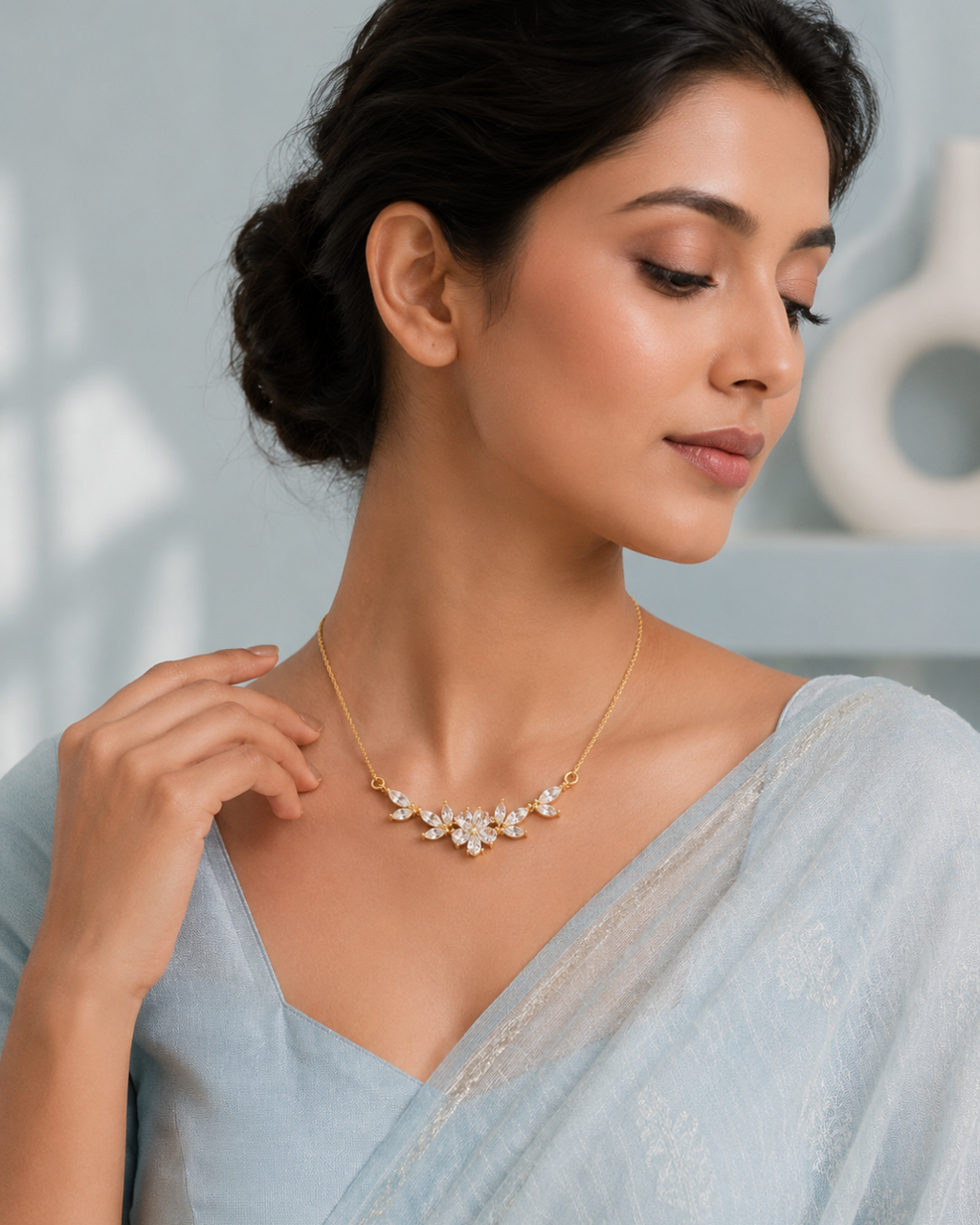 Golden CZ Floral Vine Necklace