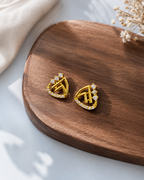 Golden CZ heart stud earrings for women