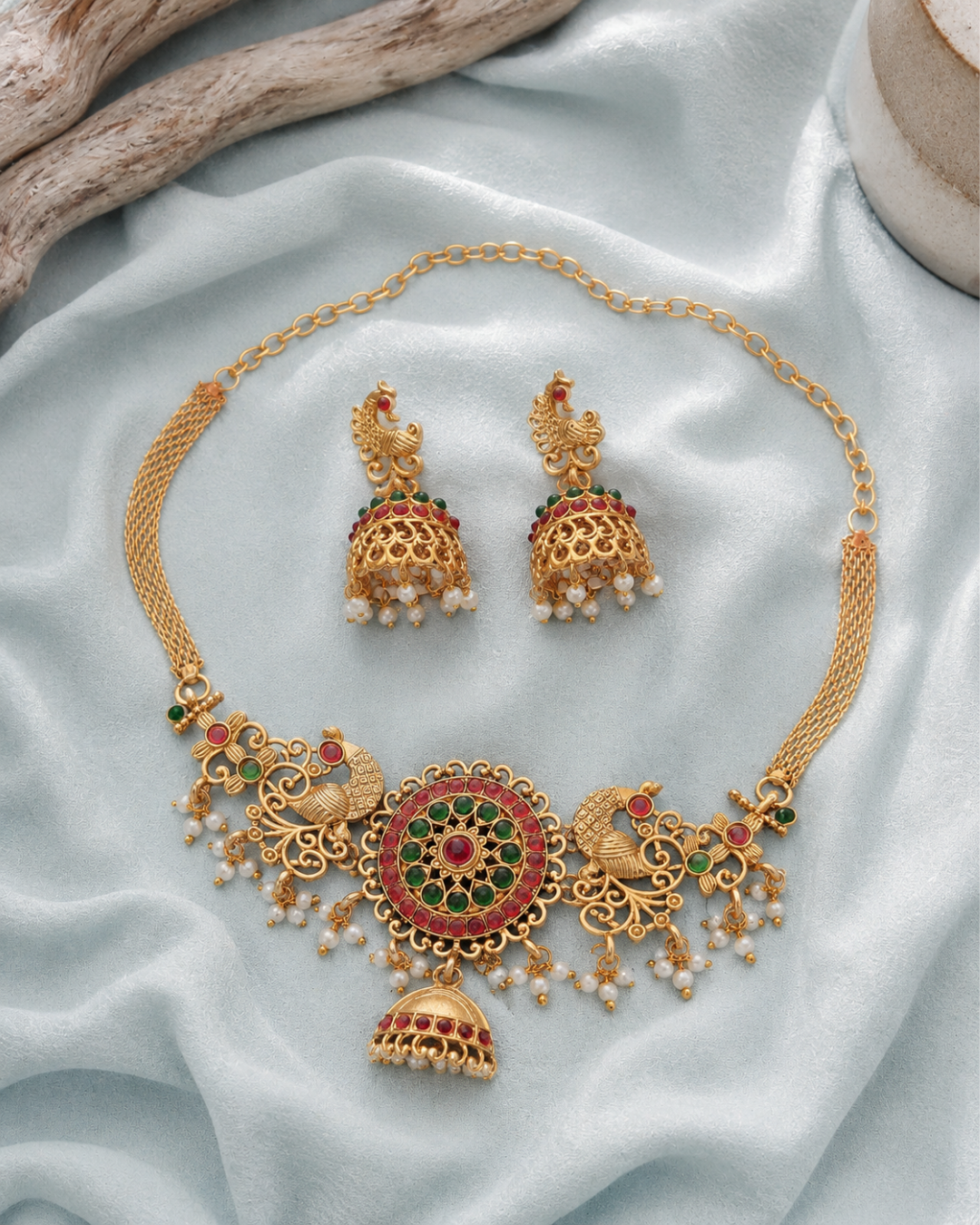 Royal peacock temple choker necklace set