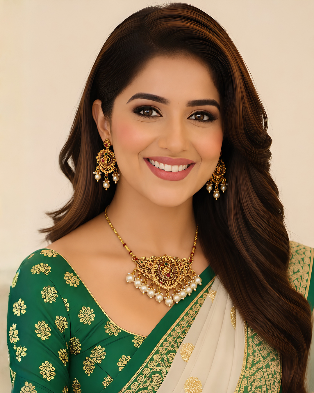 Royal pearl antique necklace set with traditional pendant