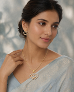 Golden Double Heart CZ Pendant Set
