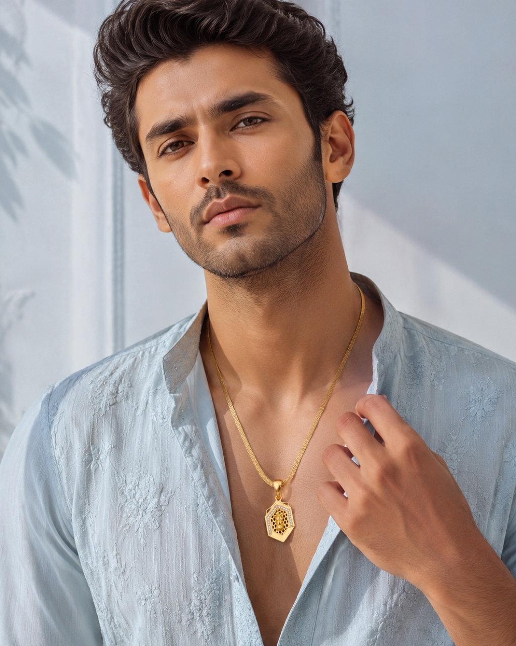 Royal Honeycomb Hexagon Gold Pendant with Chain