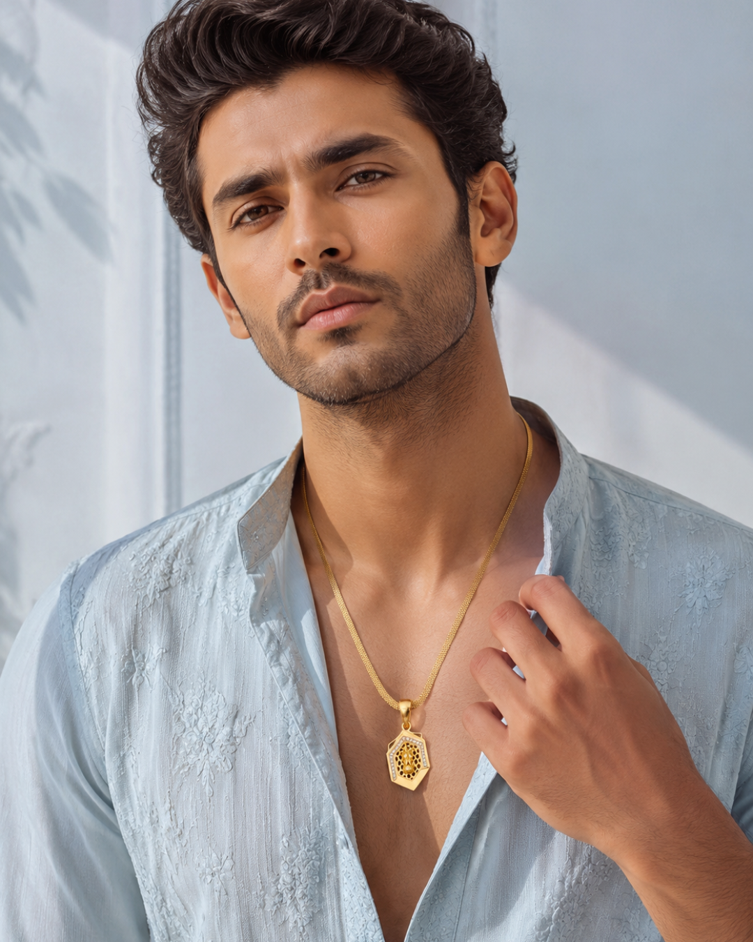 Royal Honeycomb Hexagon Gold Pendant with Chain