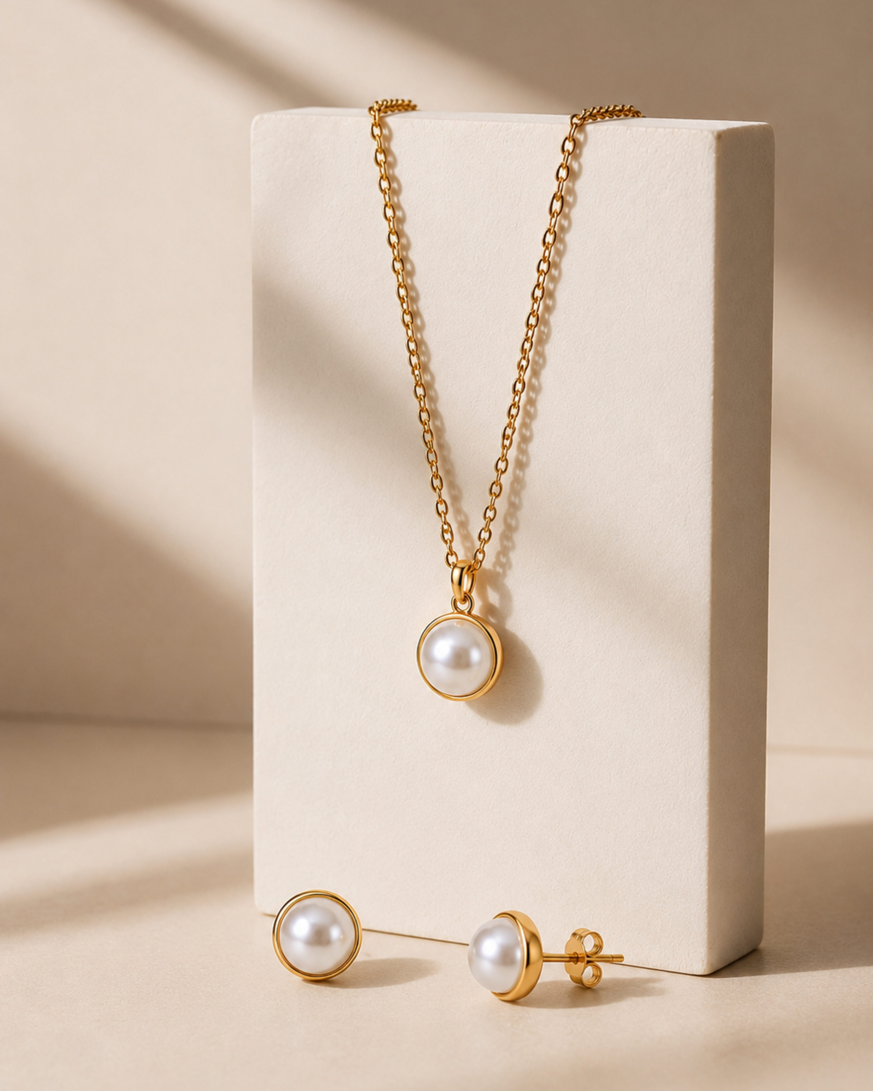 Elegant Pearl Pendant Necklace Set with Stud Earrings for Women