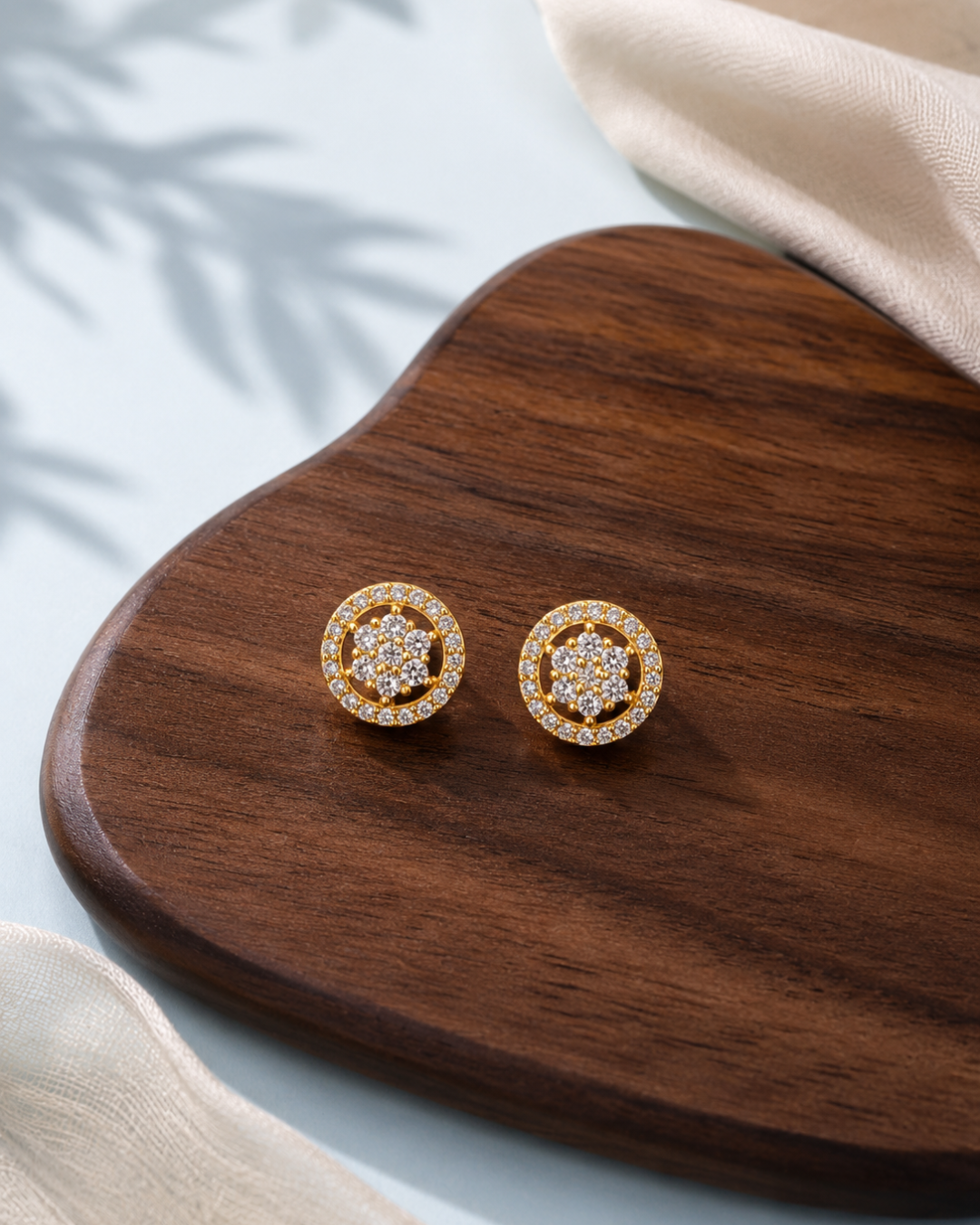Golden floral CZ stud earrings for women
