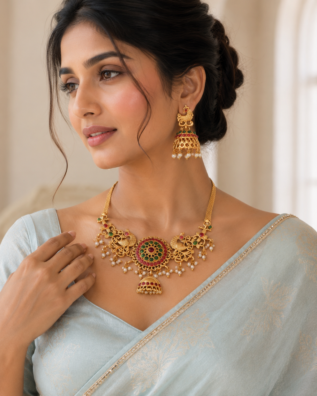 Royal Peacock Temple Choker Necklace Set