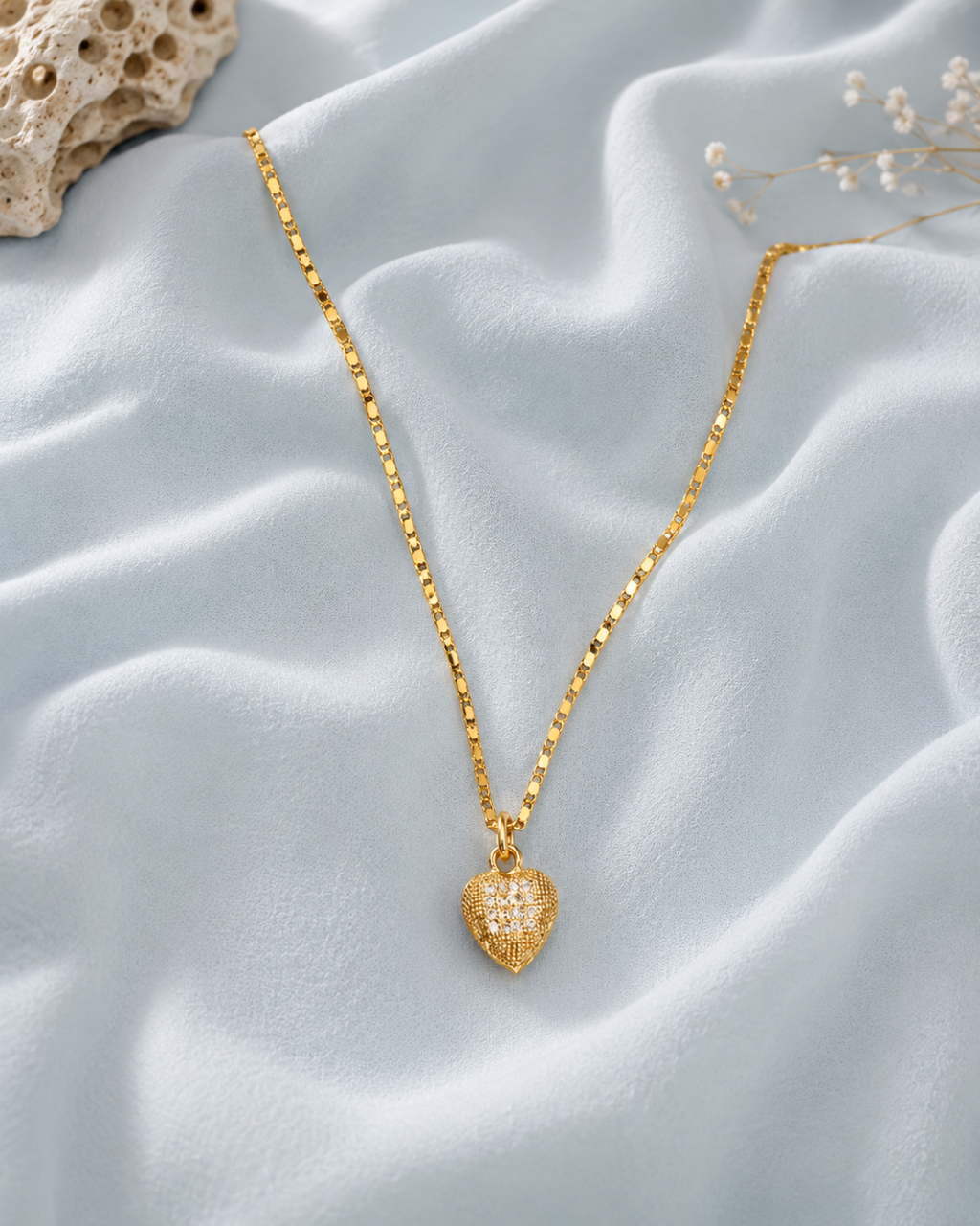 Textured heart crystal pendant necklace