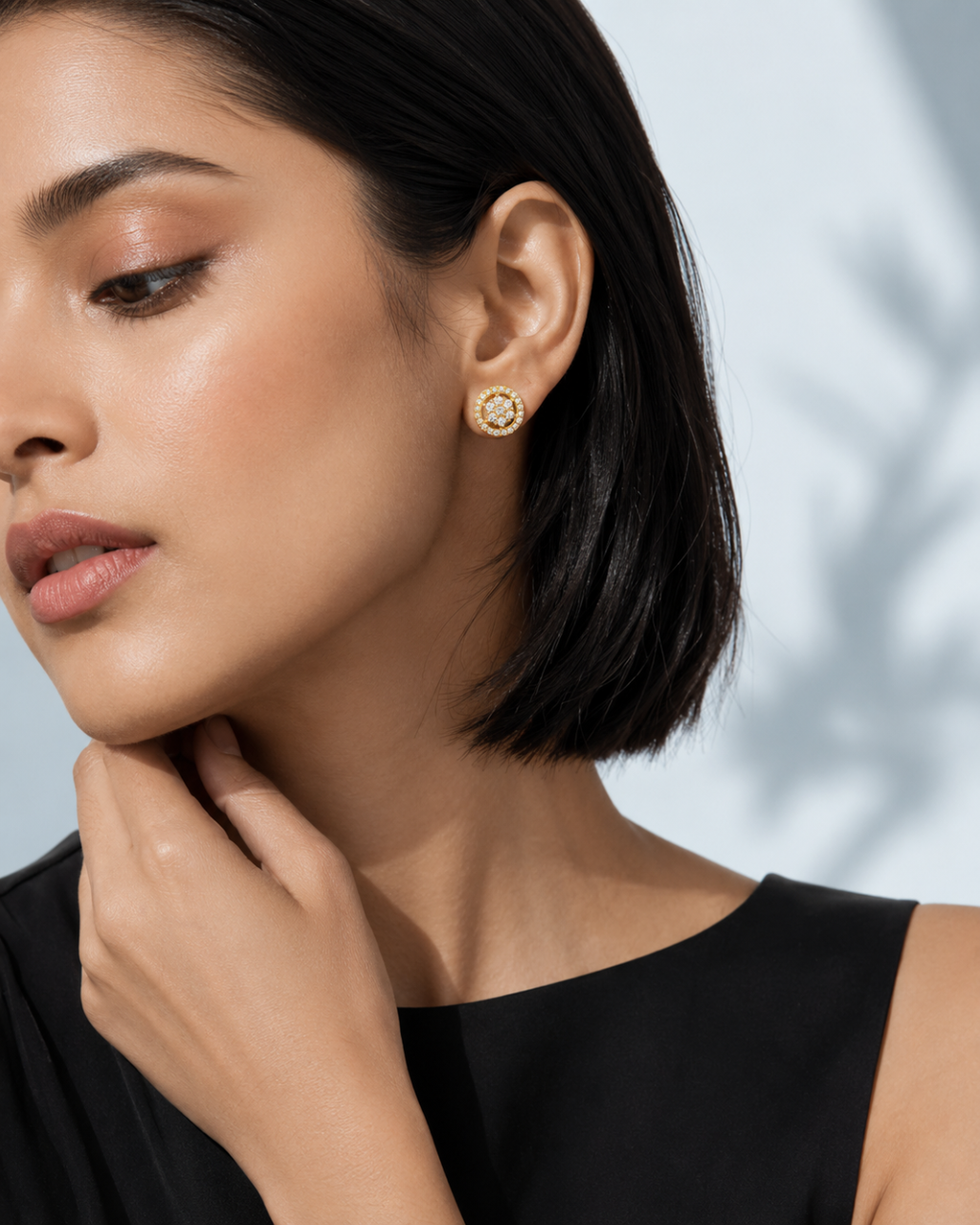 Golden Floral CZ Stud Earrings