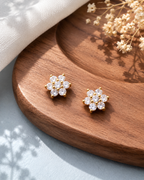 Golden daisy CZ stud earrings for women