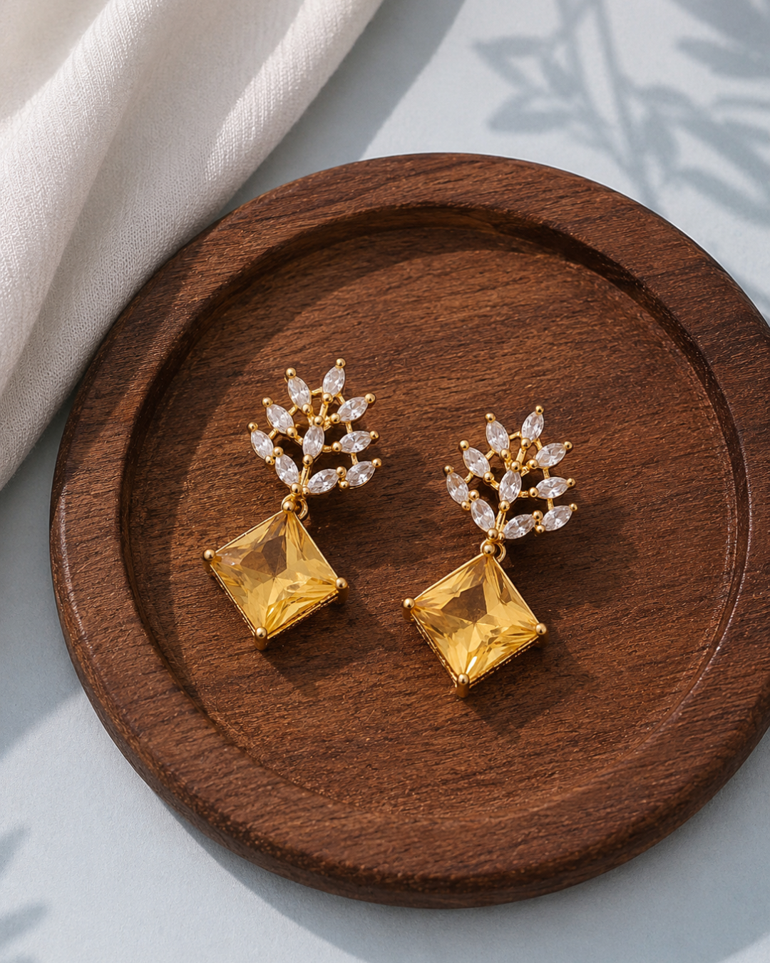 Golden leaf CZ drop earrings for women