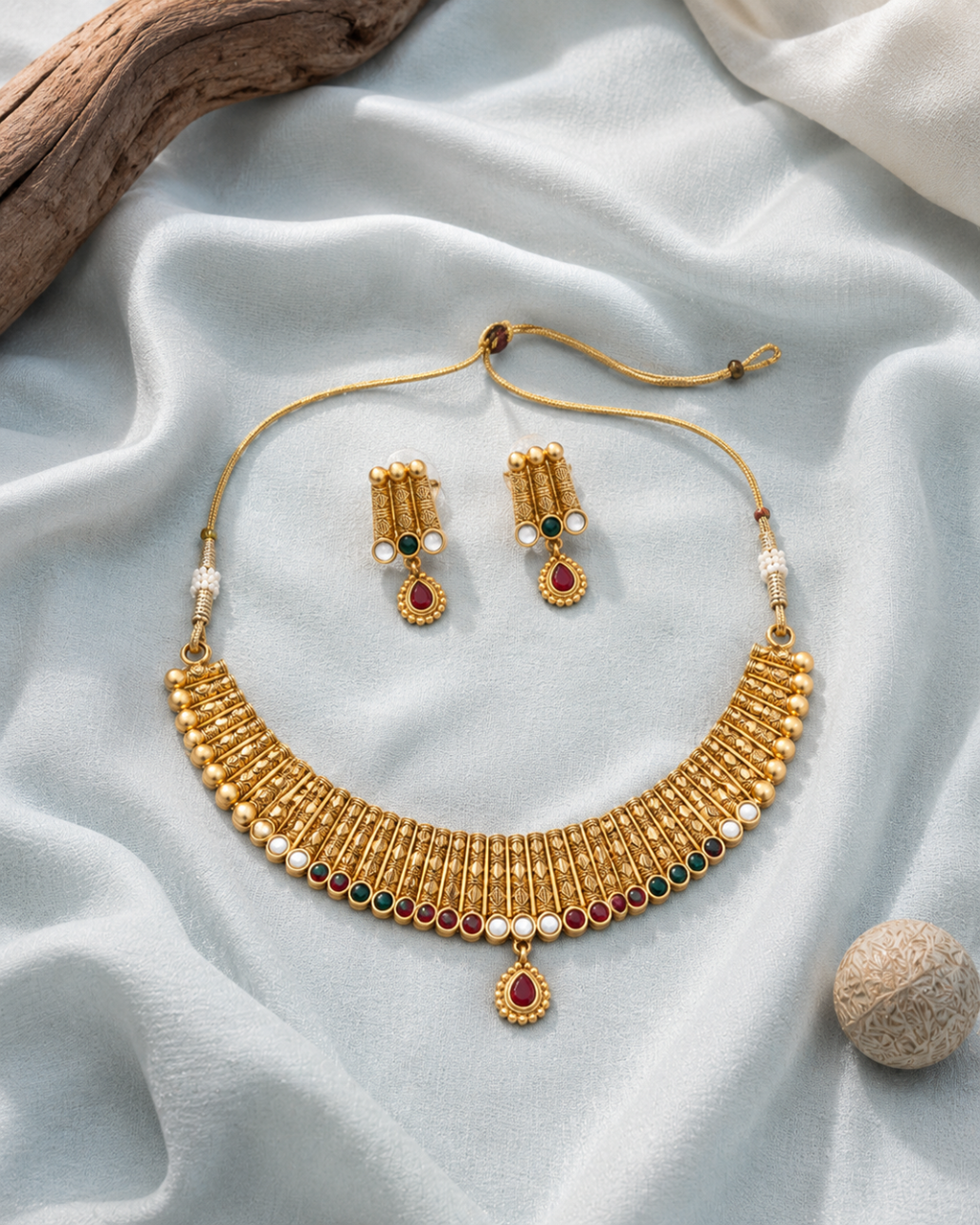 Royal heritage ruby emerald choker necklace set