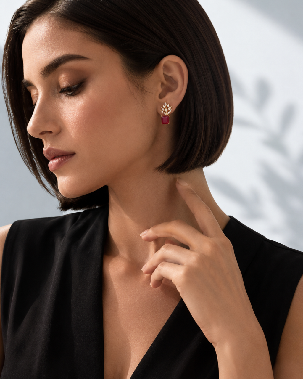 Ruby Leaf CZ Drop Earrings