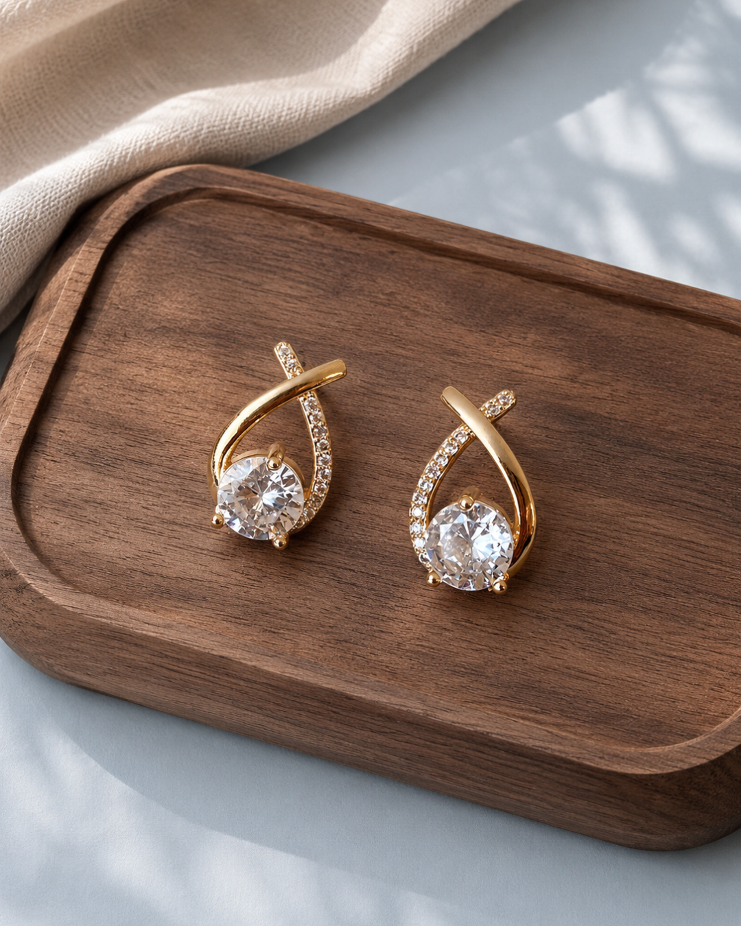 Golden solitaire CZ drop earrings for women