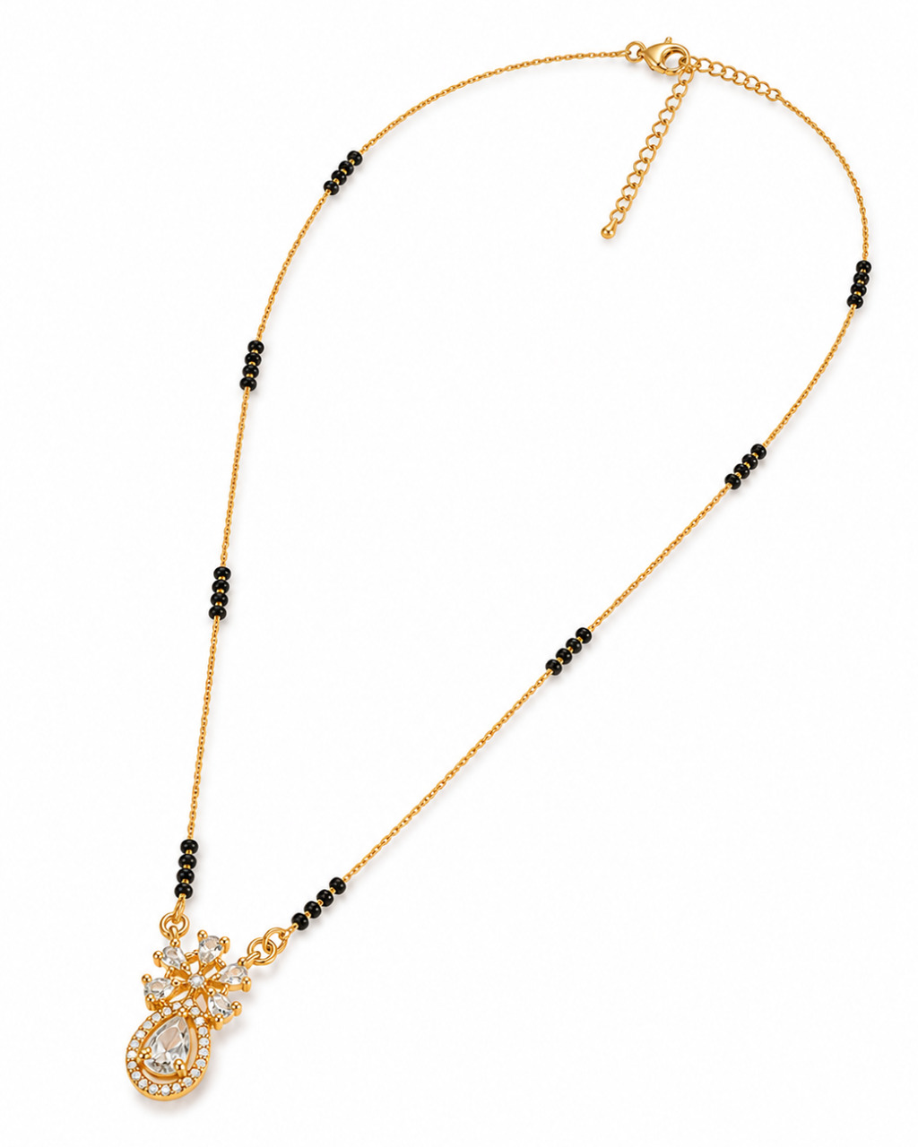 Elegant Rose Gold Mangalsutra with Dual Crystal Drop Pendant
