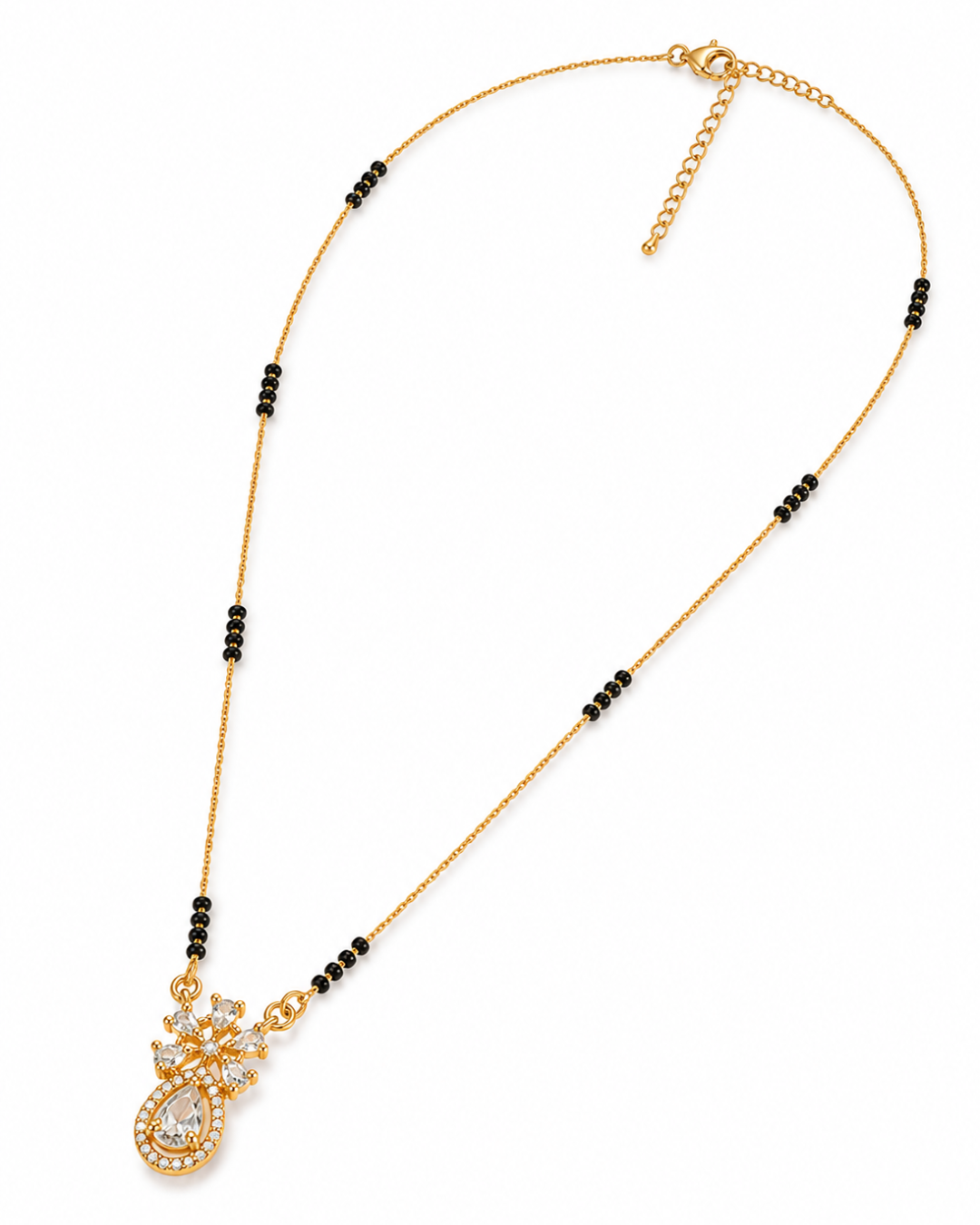 Elegant Rose Gold Mangalsutra with Dual Crystal Drop Pendant