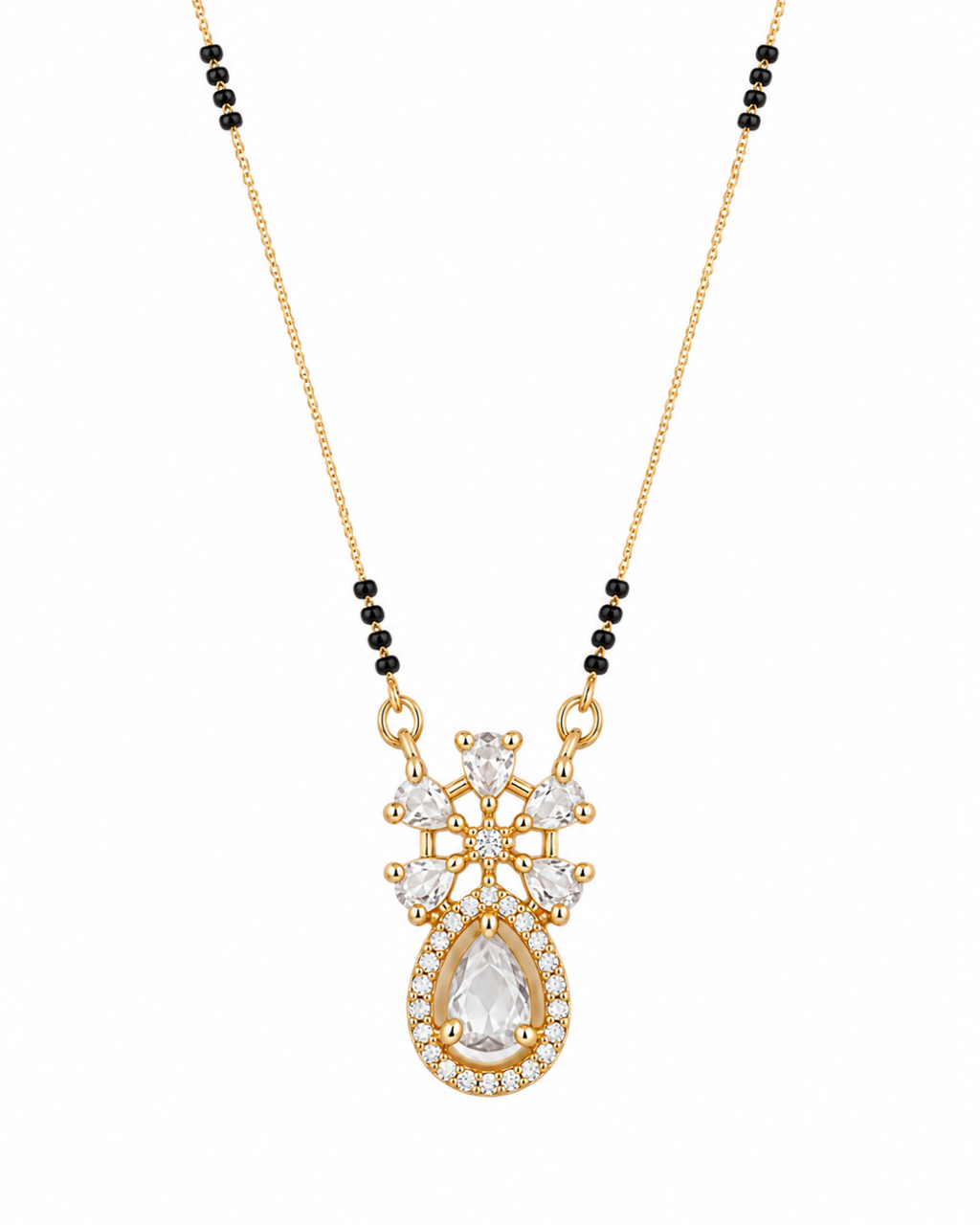 Elegant Rose Gold Mangalsutra with Dual Crystal Drop Pendant