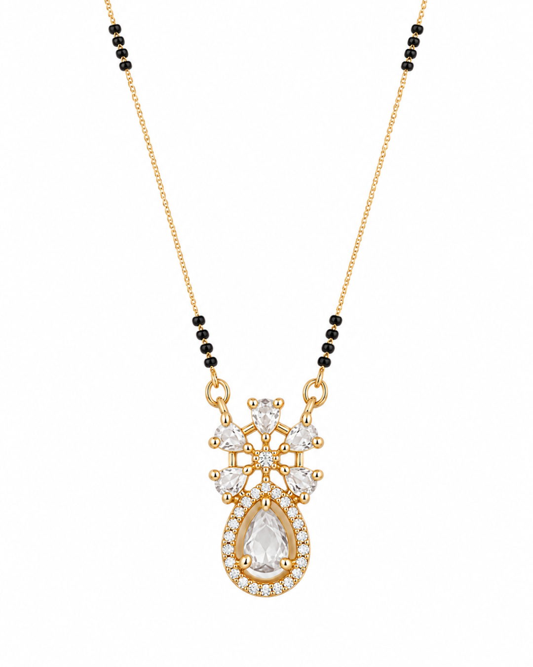 Elegant Rose Gold Mangalsutra with Dual Crystal Drop Pendant
