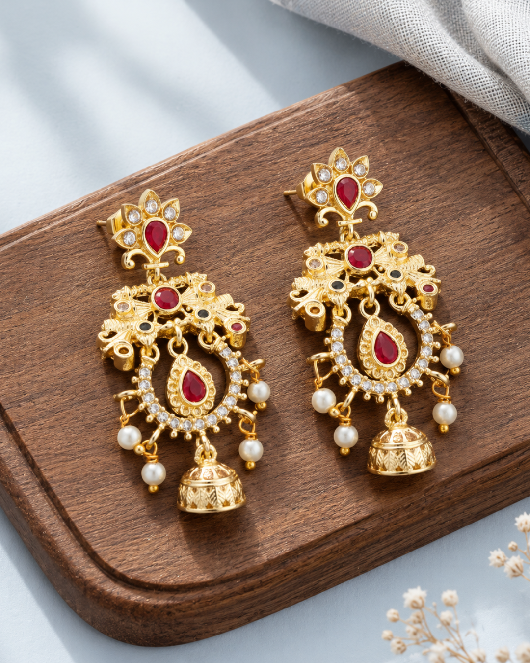 Ruby pearl jhumka drop earrings for women
