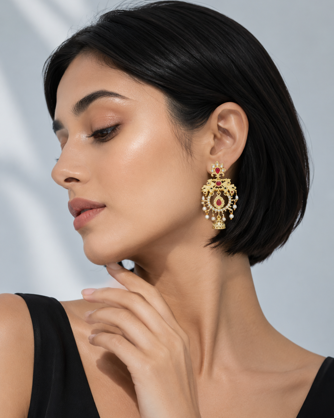 Ruby Pearl Jhumka Drop Earrings